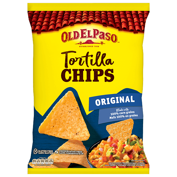 una confezione di tortilla chips salate Old El Paso, 185 g