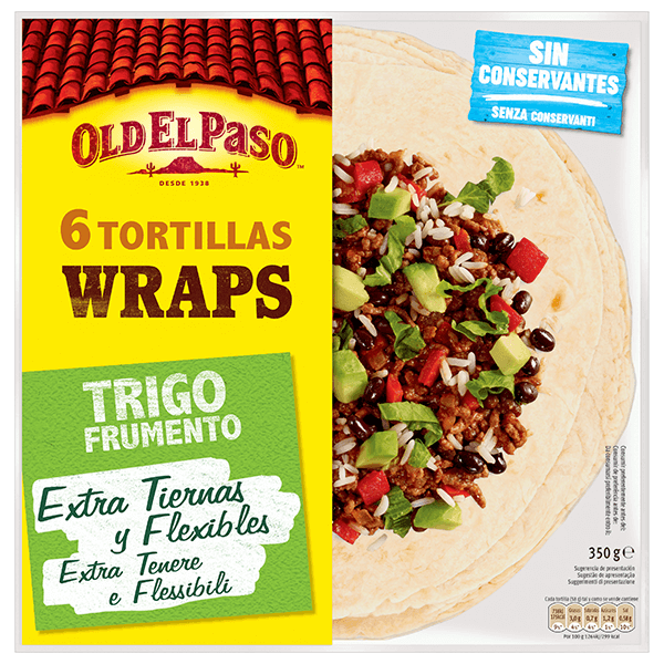 una confezione di tortillas formato burrito Old El Paso 6, 350 g